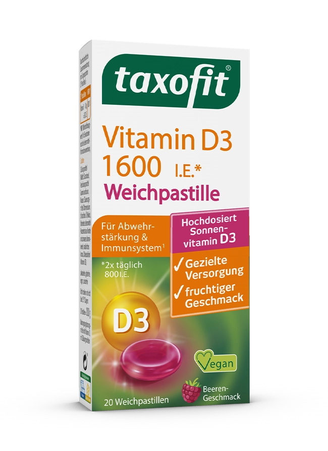 <em>taxofit®</em> Vitamin D3 1600 I.E. Weichpastille <em>taxofit®</em> Vitamin D3 1600 I.E. Weichpastille