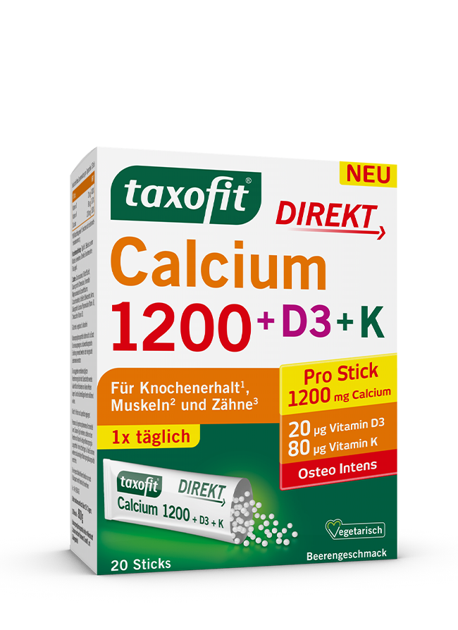 <em>taxofit®</em> Calcium 1200 + D3 + K Direkt-Granulat <em>taxofit®</em> Calcium 1200 + D3 + K Direkt-Granulat