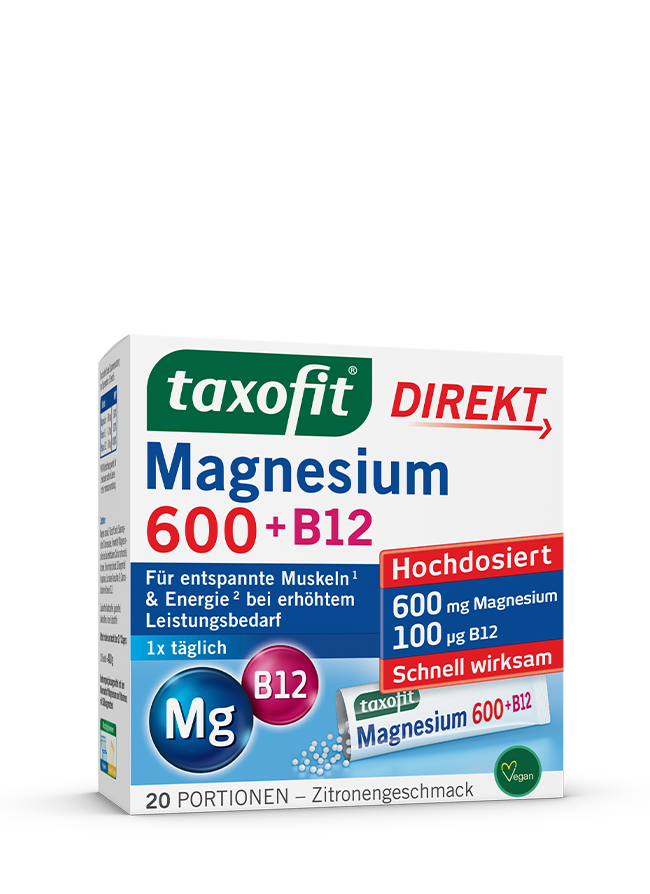 <i>taxofit®</i> Magnesium 600 + B12 Direkt-Granulat