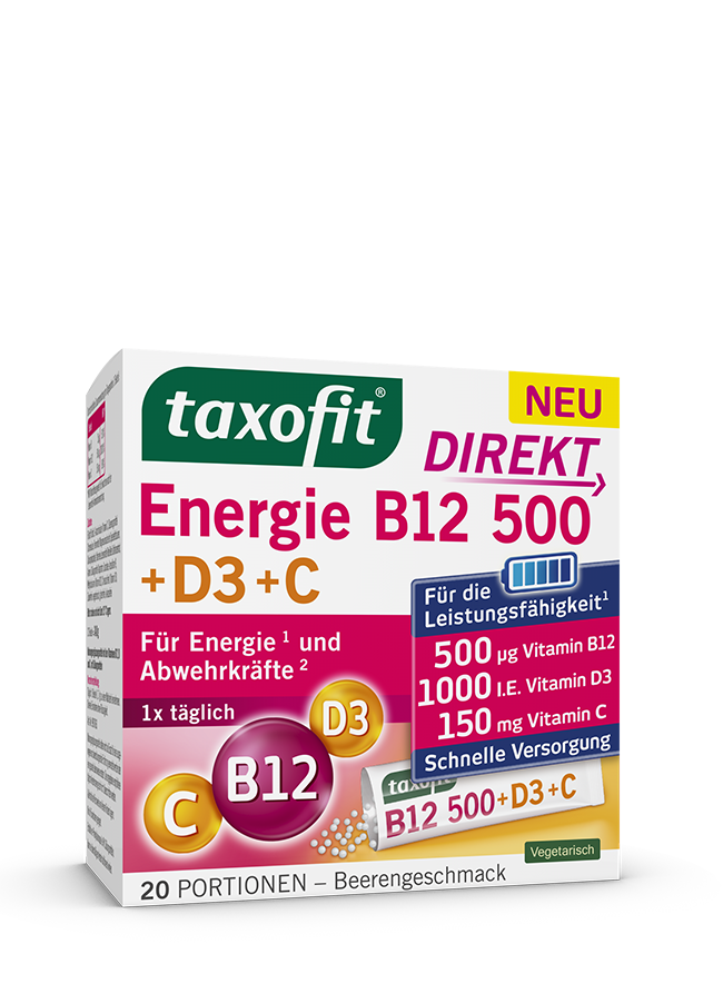 <i>taxofit®</i> Energie B12 500+D3+C Direkt <i>taxofit®</i> Energie B12 500+D3+C Direkt