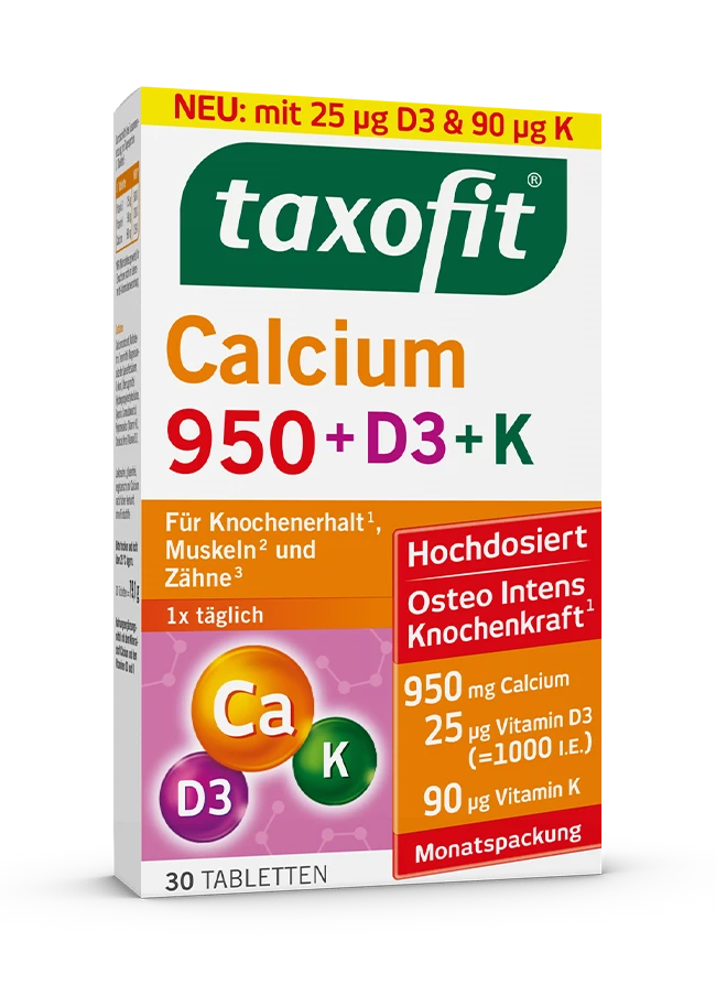 <i>taxofit®</i> Calcium 950 + D3 + K Tabletten <i>taxofit®</i> Calcium 950 + D3 + K Tabletten