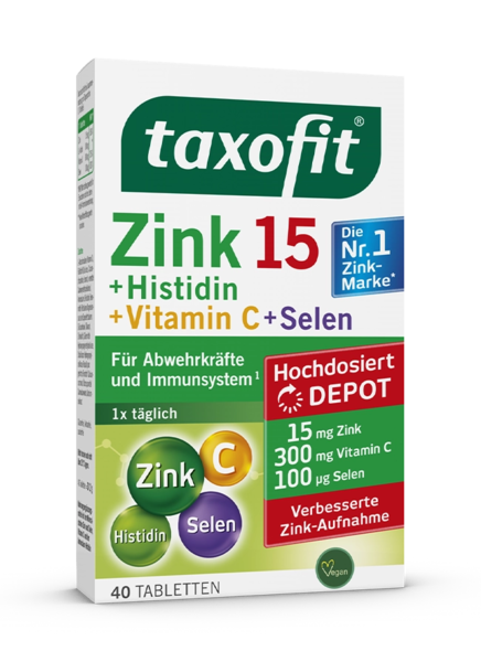 taxofit® Zink 15 + Histidin + Selen Depot Tabletten taxofit® Zink 15 + Histidin + Selen Depot Tabletten