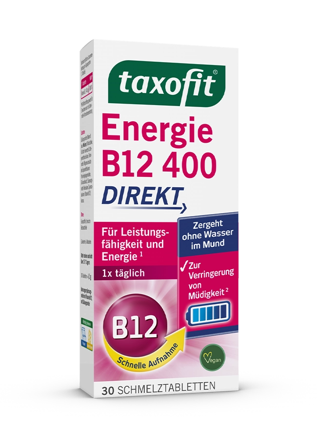 <i>taxofit®</i> Energie B12 400 - direkt Schmelztabletten <i>taxofit®</i> Energie B12 400 - direkt Schmelztabletten